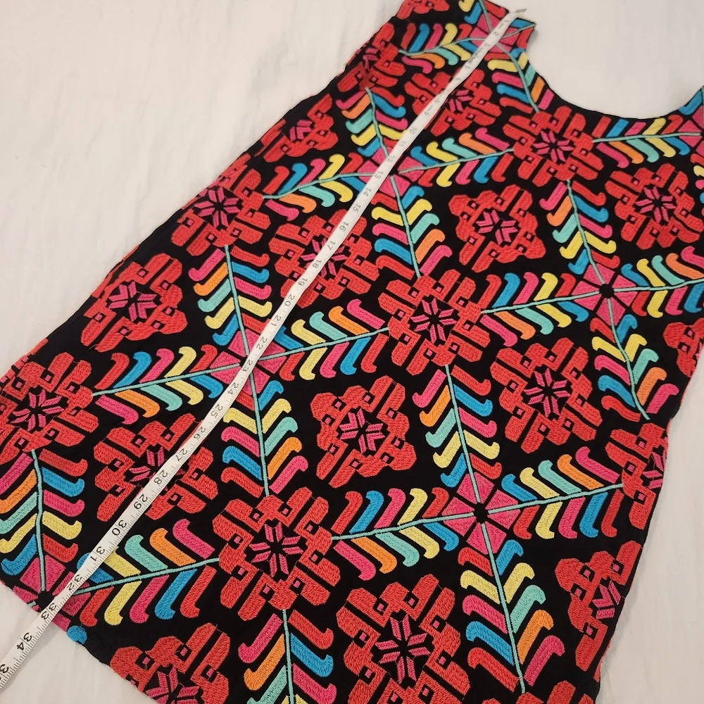J.Marie Embroidered Shift Dress Vacation Resortwear Bright Mexico Geometric Sz S - Picture 10 of 12